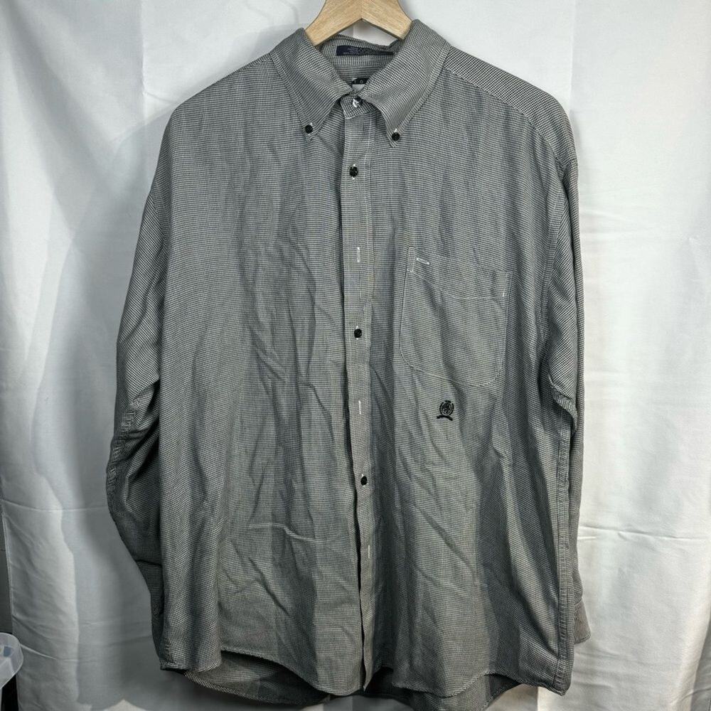 Tommy Hilfiger long sleeve button down mens large gray collared cotton